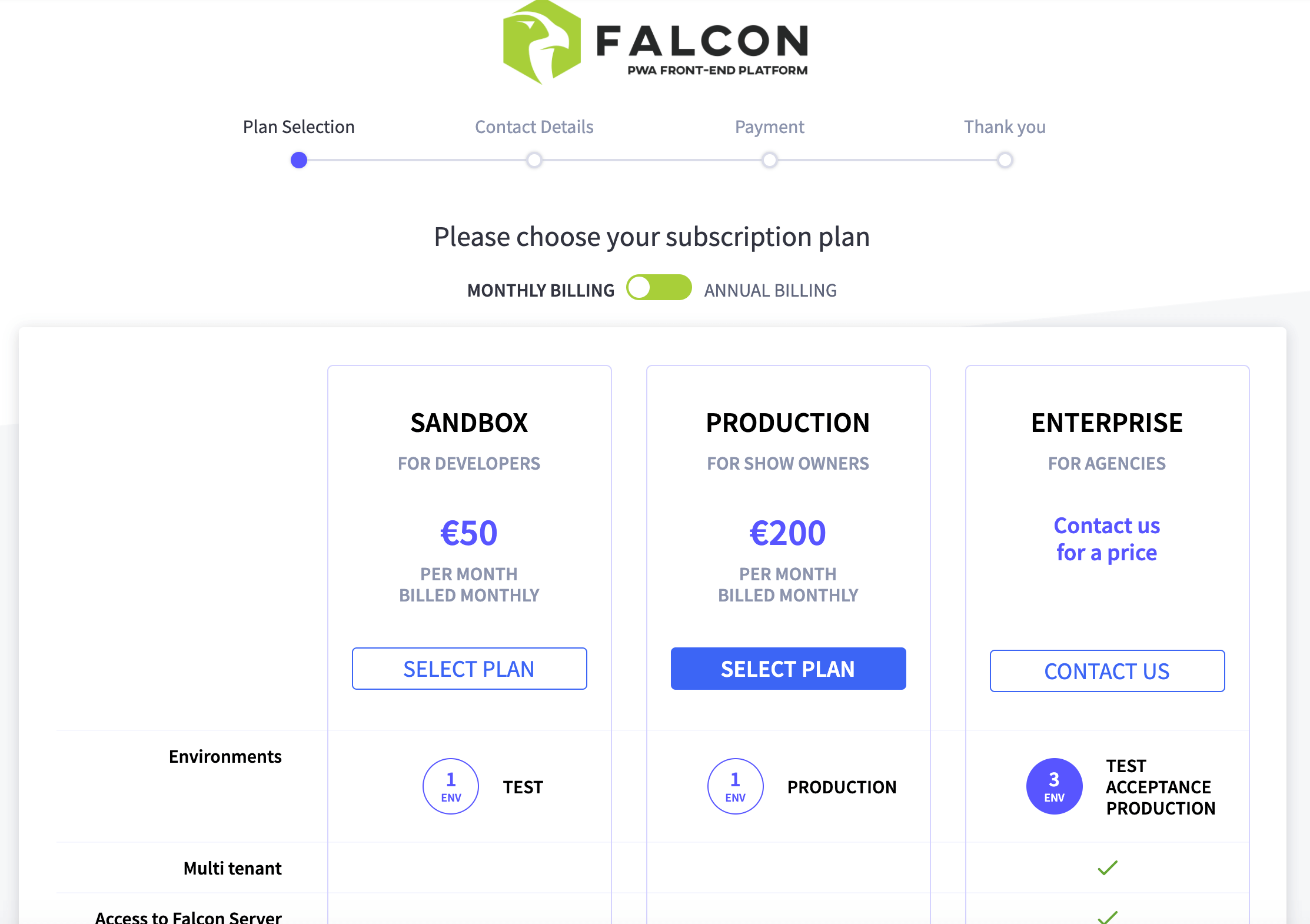 Falcon Platform price plans